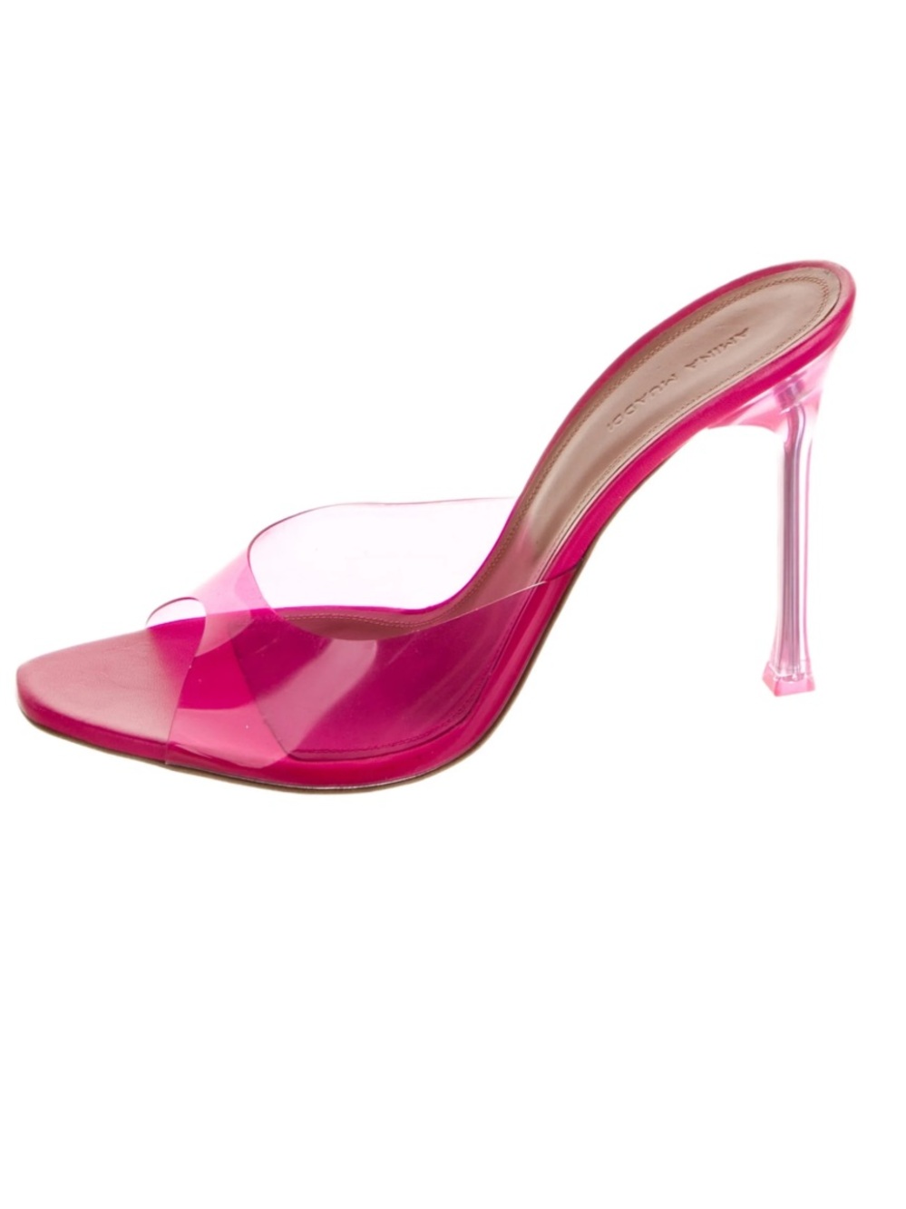 Amina Muaddi Alexa PVC Sandals Glass Slipper Vinyl Mules Hot Pink 37.5 NIB